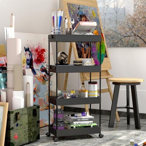 SPACEKEEPER Storage Cart 4-Tier, Bathroom Rolling Cart Utility Storage Organizer Shelf Mobile Shelving Unit for Kitchen Living Room Bathroom Laundry Room & Dressers, Black - Image 5