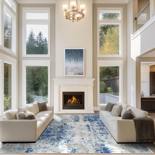 10x14 Area Rugs for Living Room Washable Dining Room Blue Grey White by Aelenmu