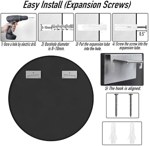 SCWF-GZ 20" Round Mirror Circle Wall Mounted Hanging or Against Wall Metal Frame Dressing Make-up Mirrors for Entryway Bedroom Bathroom Living Room 20 inch Black - Image 6