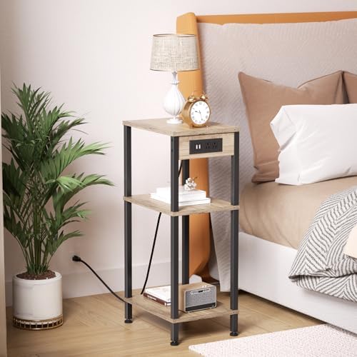 Tall Side Table with Charging Station, 30 Inch Tall End Tables Living Room - Image 2