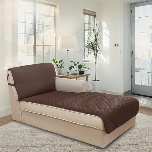 U-NICE HOME Sectional Couch Cover Chaise Lounge Cover, Coffee/Beige - Image 2