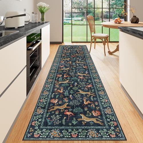 DUKINO 2.6x10 Washable Runner Rug Non Slip Animal Rug for Hallway Navy Blue by DUKINO