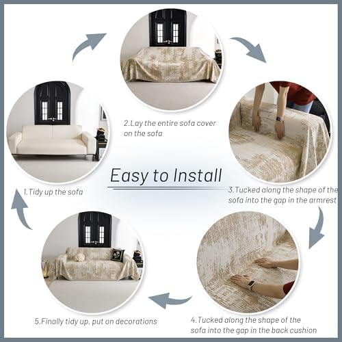 MYSKY HOME Couch Cover for Dogs Washable Couch Sofa Protector for Loveseat Sofa with Cats Pets Friendly Chenille Khaki Abstract Geometric Sofa Covers Soft Durable Farmhouse Sofa Slipcovers, 91" X118" - Image 5
