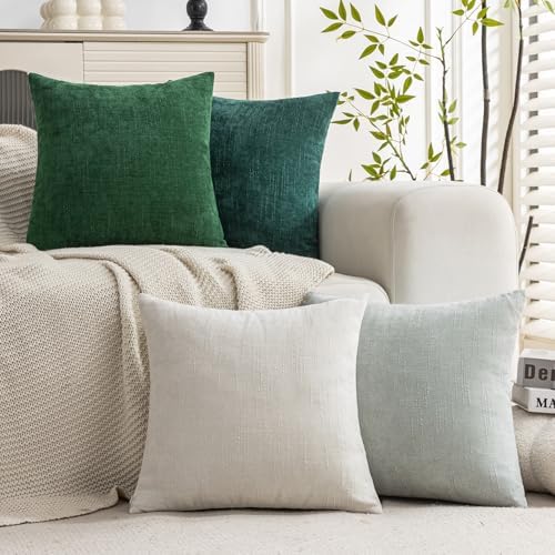Set of 4 Soft Textured Decorative Throw Pillow Covers 18x18 Inch Cozy Farmhouse Cushion Cover Square Accent Pillow Cases for Bed Couch Sofa Living Room, White Aqua Green - Image 2