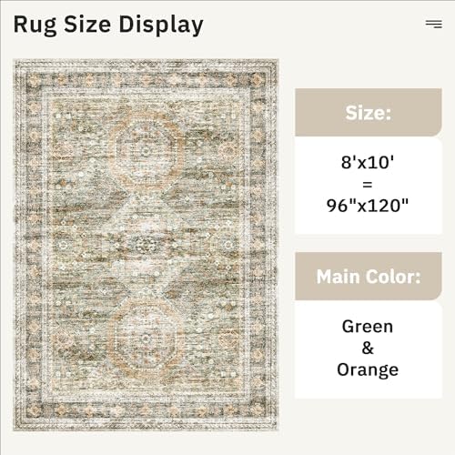 Soalmost Washable Area Rug 8x10 Large Soft Living Room Rugs Green/Orange - Image 5