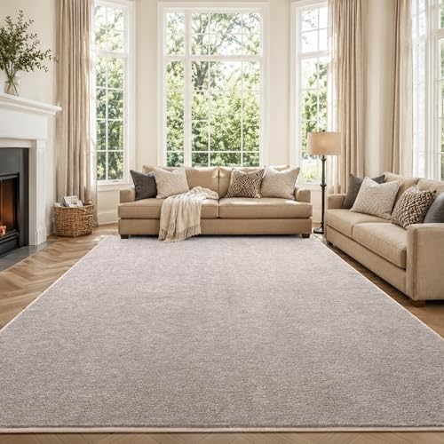 7x10 Large Oatmeal/White Area Rug Non-Slip Washable for Living Room Bedroom by FinRe%CC%80cHome