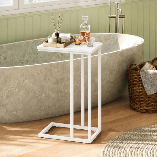 WLIVE Side Table, C Shaped End Table for Couch, Sofa and Bed, Large Desktop C Table for Living Room, Bedroom, Creamy White - Image 4