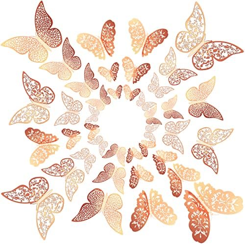 Bememo 72 Pcs 3D Butterfly Wall Decals, 3 Sizes,Rose Gold | Metallic Hollow Design for Bedroom Living Room, Removable Adhesive Wall Decor, Easy Peel Stick Party Decoration Stickers - Image 3