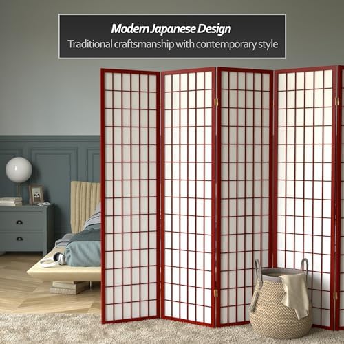 Red Lantern 6 ft. Tall Window Pane Shoji Screen - Rosewood - 8 Panels - Image 3