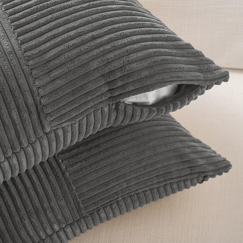 Fancy Homi 2 Packs Dark Gray Lumbar Decorative Throw Pillow Covers 20x28 Inch for Living Room Couch Bed Sofa, Farmhouse Home Decor, Soft Striped Corduroy Rectangle Accent Cushion Case 50x70 cm - Image 3
