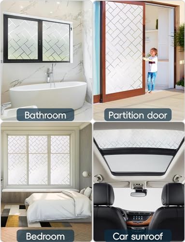 Frosted Glass Window Film Sun Blocking Window Tinting Film for Home, Static Clings Removable Frosting Bathroom Door Window Covering, 41.3 Inchx 78 Inch, White-Grid - Image 7