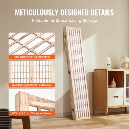 VEVOR Room Divider, 4 Panel Japanese Room Divider, Folding Privacy Screen Indoor, Portable Partition Dividers and Decoration Screens, for Room Separation, Home, Office, Restaurant & Bedroom (Natural) - Image 6
