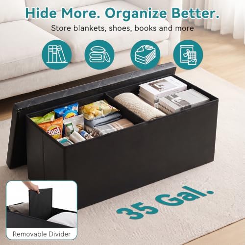 OLIXIS 43 Inch Folding Storage Ottoman Bench, Black Ottoman with Storage - Image 5