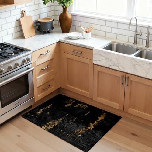 RELEANY Washable 2'x3' Abstract Area Rug for Living Room Black Gold - Image 2