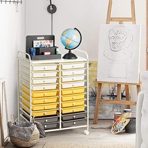 Giantex 20 Drawer Rolling Storage Cart Tools Scrapbook Paper Office School Organizer (25 x 15 x 35 Inch, Yellow) - Image 2