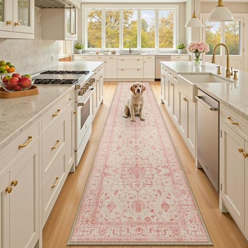 RELEANY Washable Area Rug, Runner 2'x10', Pink/Light Vintage Pink by RELEANY