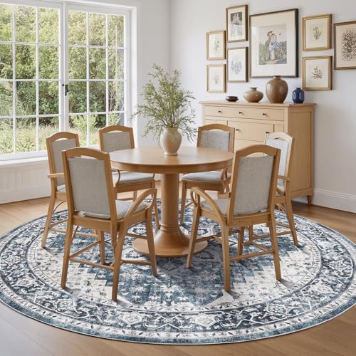 AMADA HOMEFURNISHING Round 6ft Area Rugs, Low-Profile Washable Rug with Non-Slip Backing & Durable Edge Binding, Vintage Rugs for Living Room, Bedroom, Dinning Room - Image 3