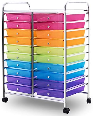 Giantex 20 Drawer Rolling Storage Cart Tools Scrapbook Paper Office School Organizer, Multicolor - Image 6