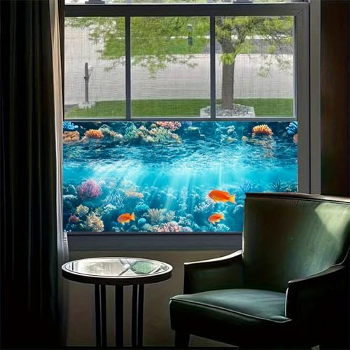 HOMETITUTE Rainbow Underwater Coral Reef Window Cling 39.3x17.7 Inch PVC - Image 2