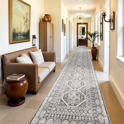3x20 Runner Rug Washable Vintage: Non Slip Extra Long Hallway Runners Black - Image 4
