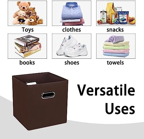 Black Foldable Storage Cubes Bins , Fabric Storage Box Cubes Organizer Baskets with Dual Handles for Home Organizer (Coffee) - Image 3