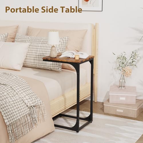 C Shaped End Tables Couch Table TV Trays Set of 2, 11.8" Wide, Rustic Brown - Image 6