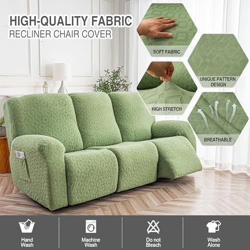 Gennia Waterproof Recliner Sofa Cover,3 Seat Couch Cover,Matcha Green - Image 3
