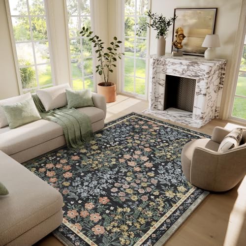 Washable Living Room Area Rug: 6x9 Area Rugs for Bedroom Vintage Stain Resistant Non Slip Low Pile Soft Lightweight Carpet Rugs for Kitchen Dining Room Farmhouse Kids Room Nursery by palohom