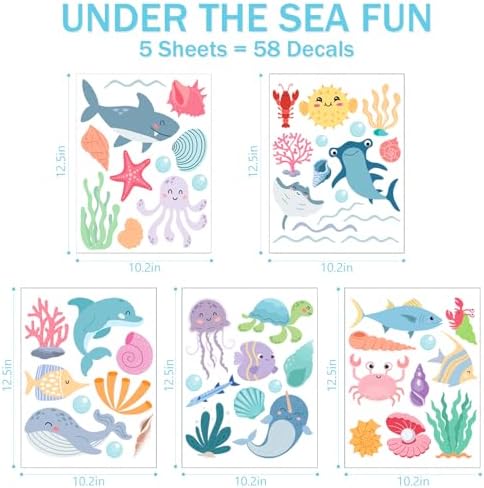 AOWDIAO 58 Pcs Ocean Animals Wall Decals - Peel and Stick Under the Sea Kids’ Room & Nursery Decor - Image 2