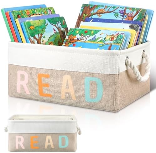 Marsui 1 Pcs Book Storage Basket, Book Bin, Bookish Gifts, White Brown by Marsui