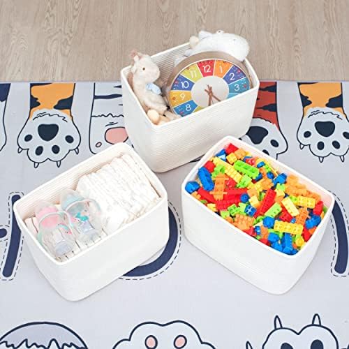 MINTWOOD Design 3-Pack Storage Baskets for Shelves, Playroom and Classroom, Book Basket, Decorative Cube Bins, Woven Closet Organizers, Baby Nursery Baskets, Creamy White - Image 5