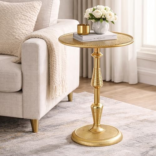 CLEENTABLE Round Gold End Table, Metal Pedestal, 15x21 - Image 6