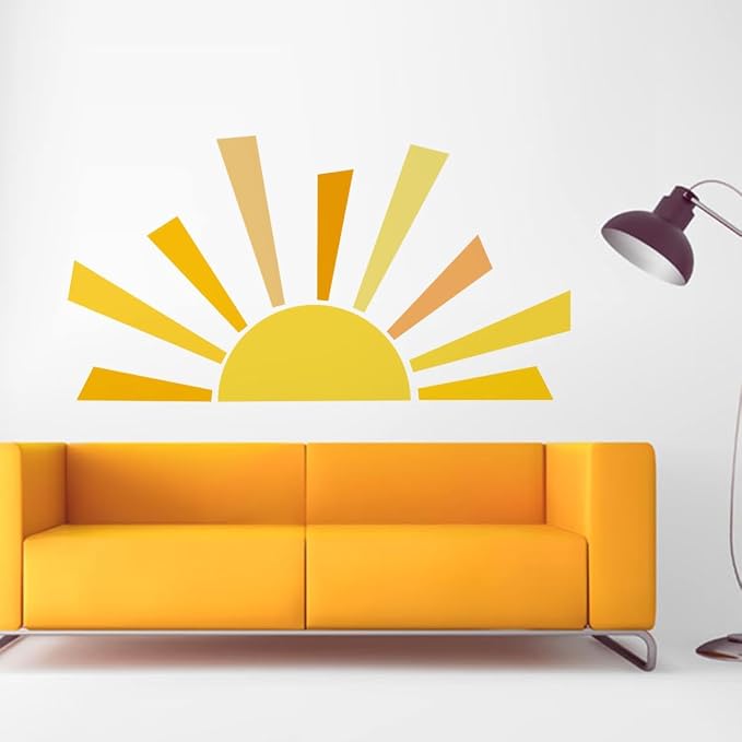 53x29.9 Inch Boho Half Sun Wall Decal Large Wall Decal Sunshine Wall Stickers Vinyl Wall Decals Removable Peel and Stick Wall Stickers for Classroom Nursery Room Playroom Decor - Image 2