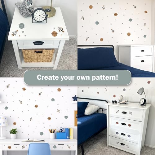 Galaxy Space Wall Decals - Set of 114 Rockets Planets Stars Stickers for Boys Bedroom, Nursery & Playroom - Removable Outer Space Peel & Stick Wall Decor - Image 3