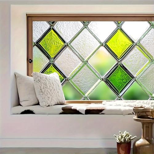 HOMETITUTE Green Yellow Diamond Textured Window Cling 39.3x17.7 Inch PVC - Image 6