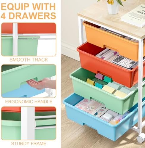 SYKIARIOL Rolling Cart with Drawers, 4-Drawer Utility Cart, Macaron - Image 4