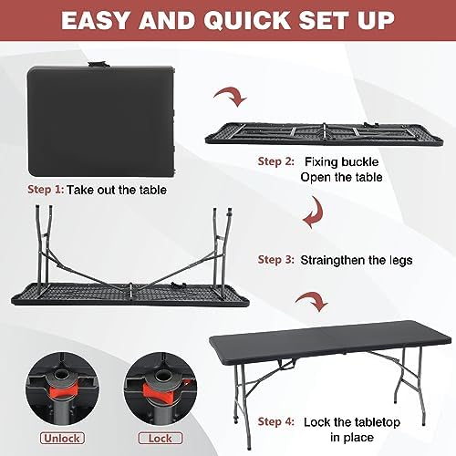FDW | 6FT Folding Table | Black | Portable Plastic Table - Image 6