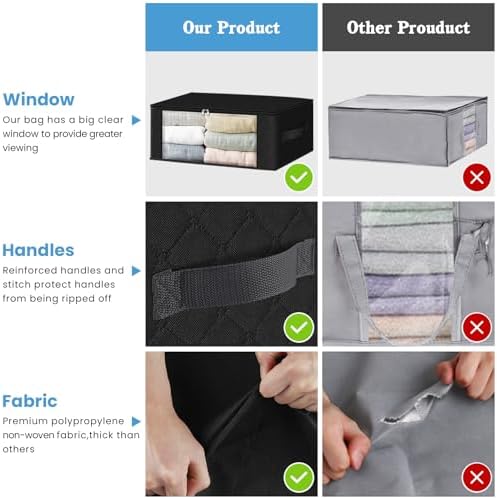 HomeHacks 3-Pack Clothes Organizer Storage Bags, 35L Storage Bins, Black - Image 4