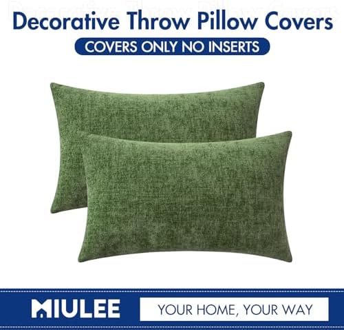MIULEE Soft Chenille Lumbar Throw Pillow Covers Moss Green 12x20 Pack of 2 - Image 6
