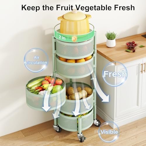 SAYZH 5 Tier Fruit Vegetable Basket Stand for Kitchen, Rotating, Green - Image 4