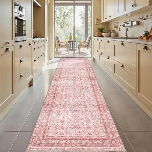OPPODREAM Vintage Pink Area Rugs 3x10, Washable Rug for Living Room by OPPODREAM