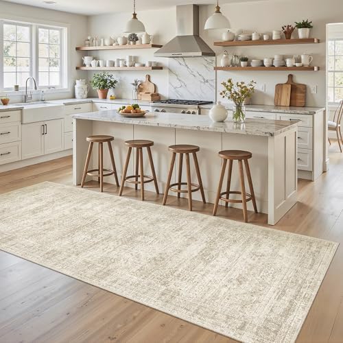 Soalmost Washable Kitchen Runner Rug 3x6 Hallway Entry Rugs Non-Slip, Beige - Image 3