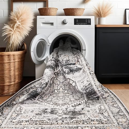 YOUFORTONG Area Rug 3x5 Washable Rugs: Soft Ultra Thin Low Pile Mat Machine Washable Indoor Doormat Lightweight Entry Rug Anti Slip Backing Rugs for Living Room Bedroom Kitchen 3'x5' Black - Image 4