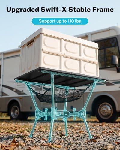 Gonex Foldable Camping Table, Portable Aluminum Roll Up Top Camp Side Table - Image 6