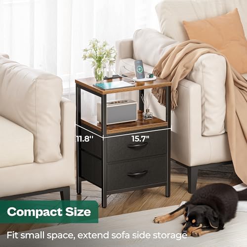 Huuger Nightstands Set of 2, End Tables with Charging Station, Side Table - Image 6