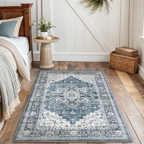AMADA HOMEFURNISHING 3x5 Washable Area Rug, Low-Profile Entryway Rug with Non-Slip Backing & Durable Edge Binding, Vintage Rugs for Bedroom, Entryway & Kitchen by AMADAHOMEFURNISHING