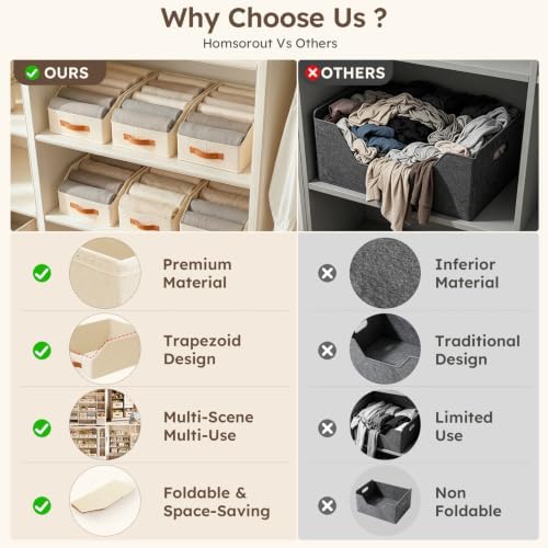 Homsorout Fabric Storage Bins for Organizing - 12 Pack Large Trapezoid Collapsible Storage Bins with Front Handle, Closet Organizers and Storage for Bedroom, Home Shelves, Small Spaces, Beige - Image 6