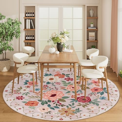 DUKINO 6ft Round Rug, Soft Washable Circle Rug for Bedroom Non Slip, Beige - Image 7