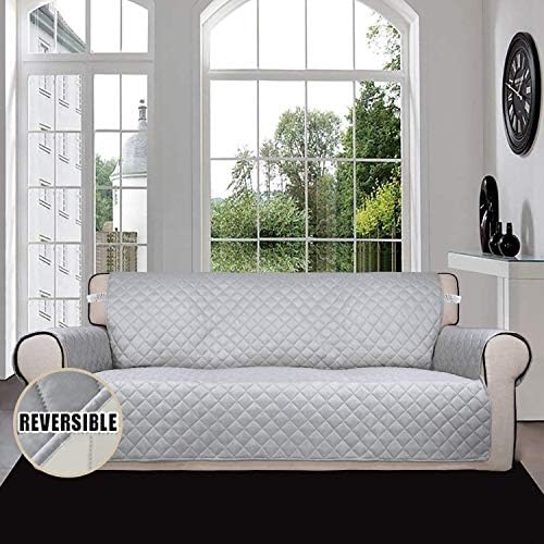 Easy-Going 4 Seater Sofa Slipcover Reversible Sofa Cover Water Resistant Couch Cover with Foam Sticks Elastic Straps Furniture Protector for Pets Children Dog Cat (XX-Large, Light Gray/Ivory) - Image 2
