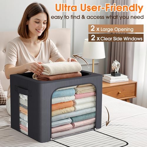 Metal Frame Clothes Storage Bins, Light Grey, 40L, 4 Pack - Image 6